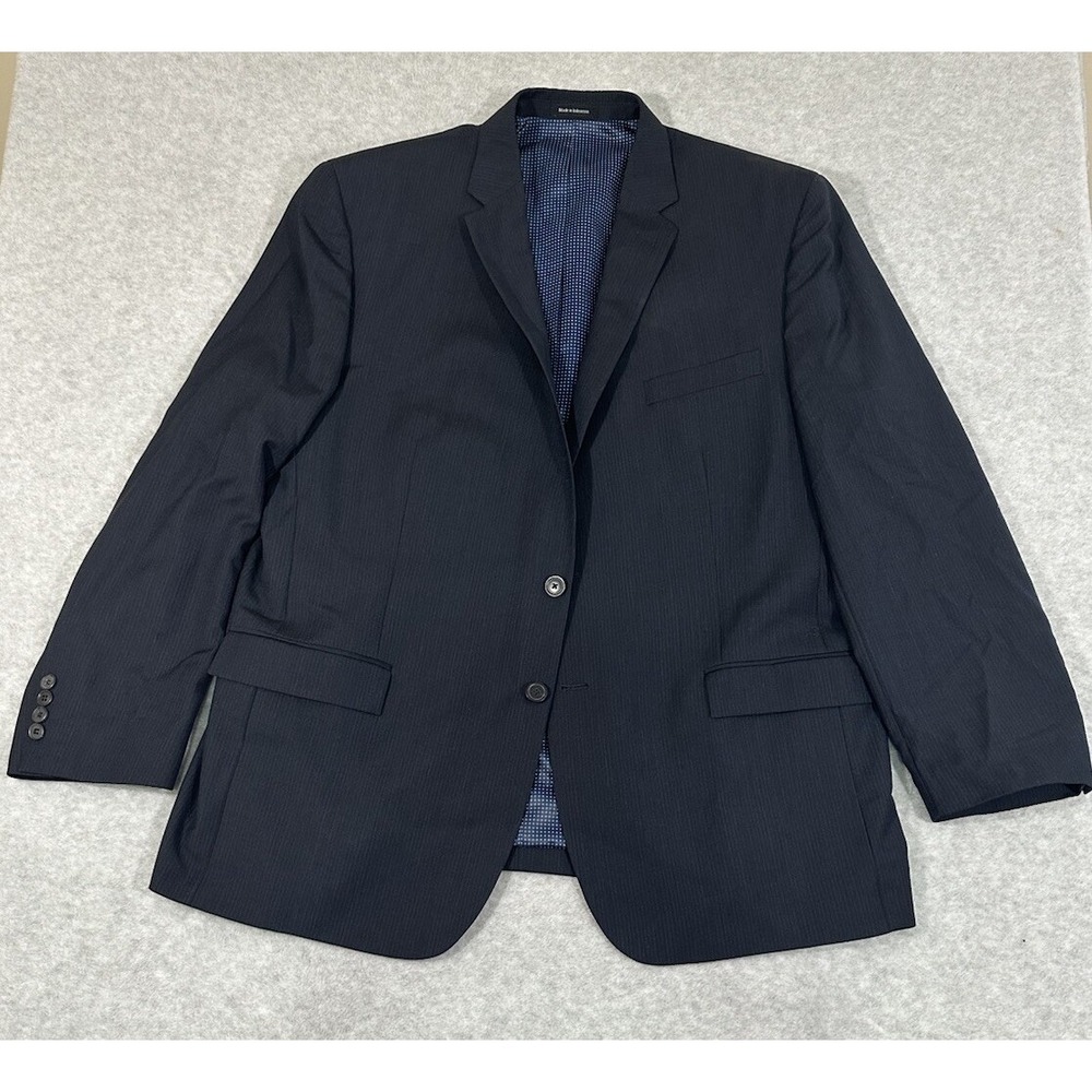 Egara Blazer Men 48R‎ Navy Blue Slim Fit 100% Wool Pinstripe 2-Button